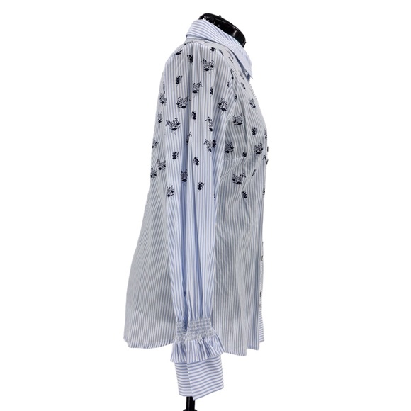 Cabi Whitney Shirt # 5368, Blue and White Striped and Floral Print, Medium - Picture 9 of 17